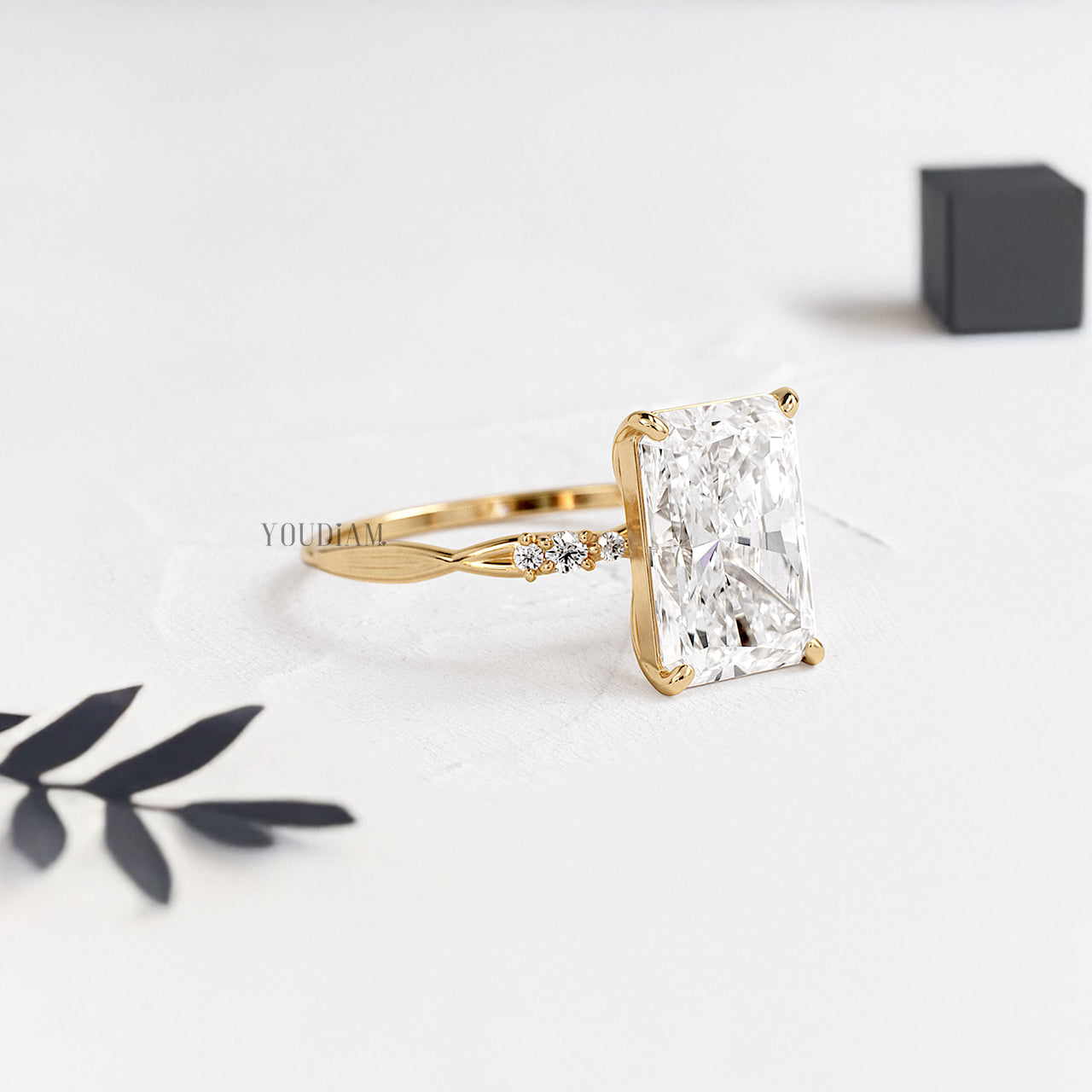 Elongated Radiant Lab Diamond on Twist Style Band Ring - YDJLR180