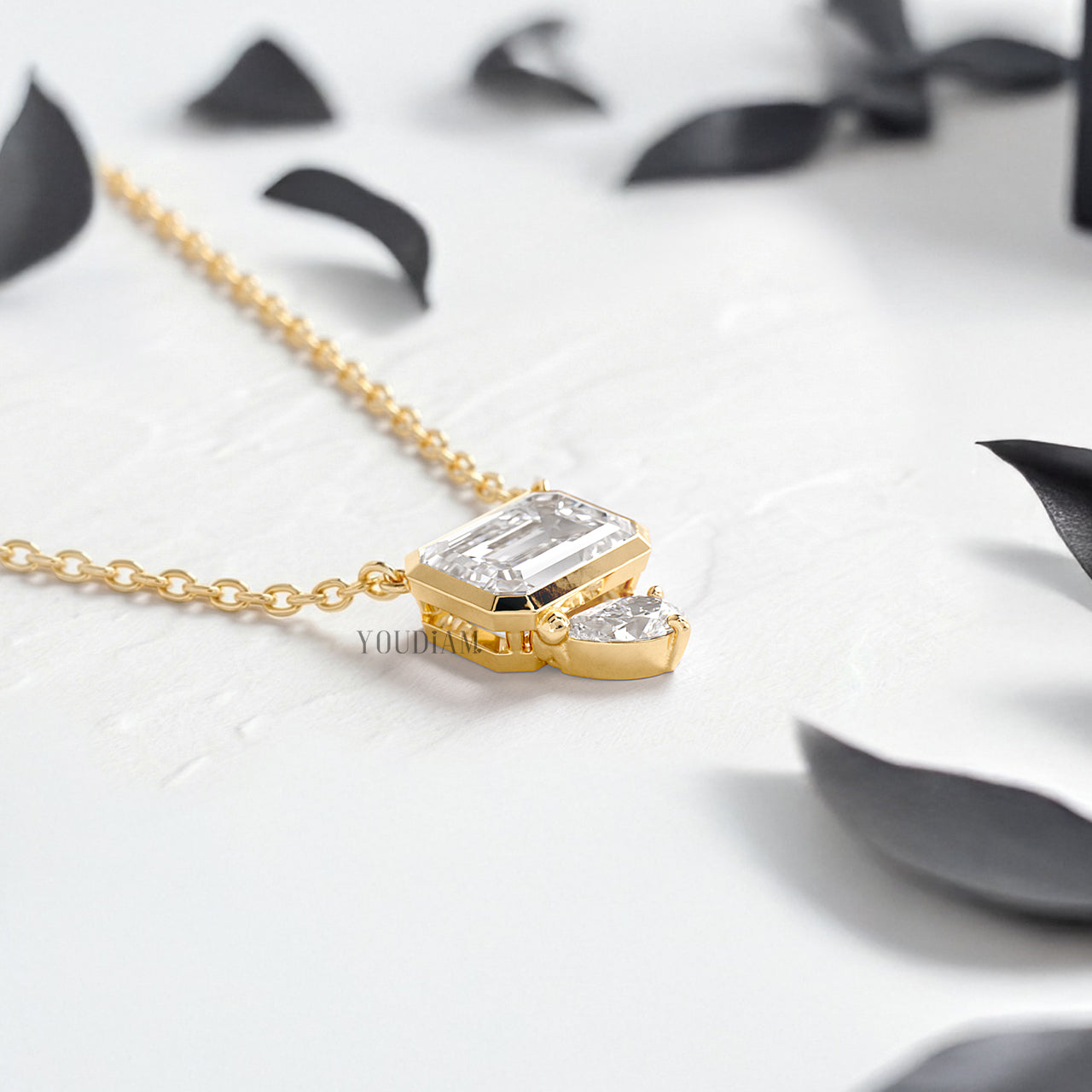 Emerald Cut Lab Diamond Pendant Accented by Pear Cut Lab Diamond and Anchor Chain - YDJLP23
