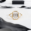 Emerald Lab Diamond with Accented Two Pears in Bezel Setting Ring - YDJLR190
