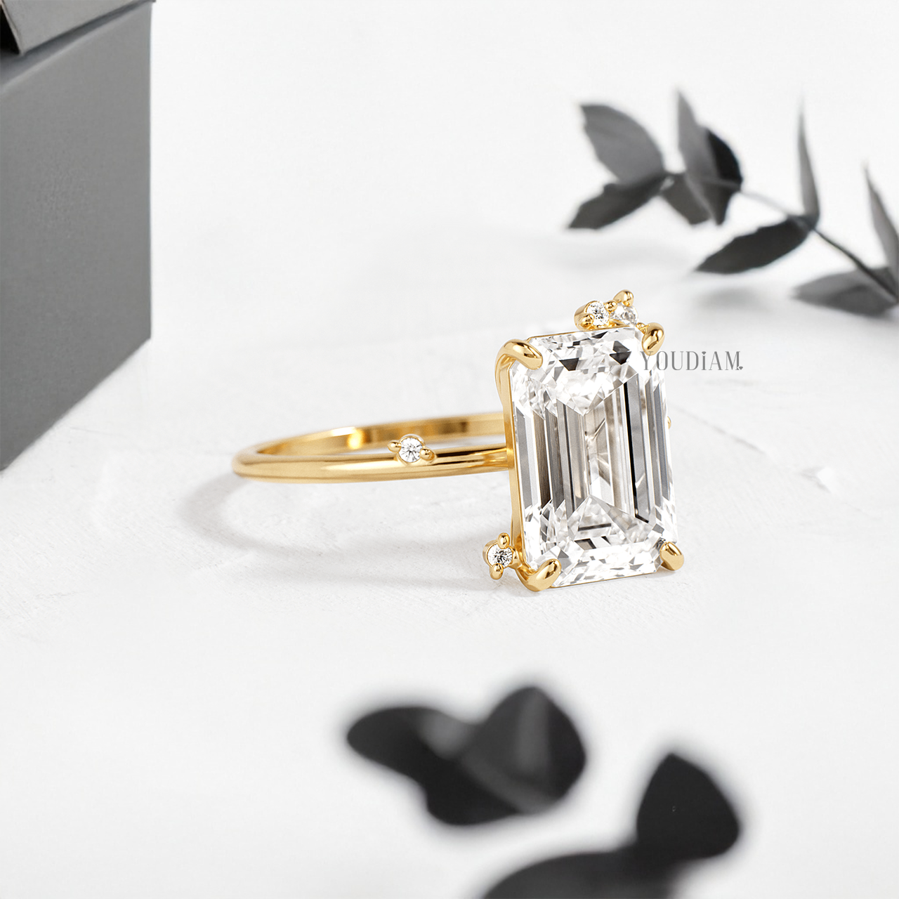 Emerald Lab Diamond with Scattered Accent Diamonds Ring - YDJLR142