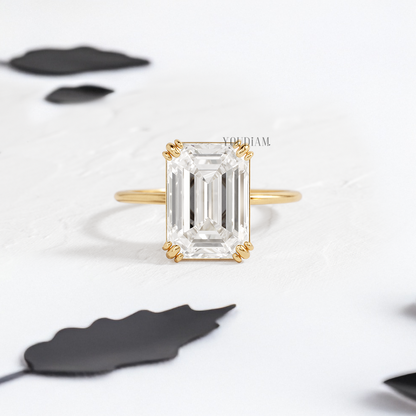 Emerald Lab Diamond with Trio-Prongs Ring - YDJLR126