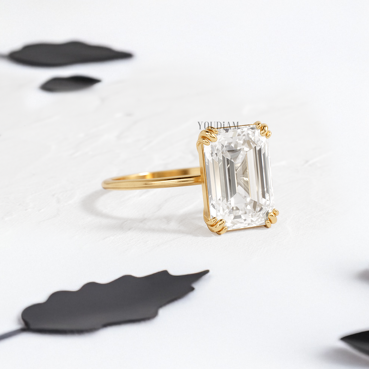 Emerald Lab Diamond with Trio-Prongs Ring - YDJLR126