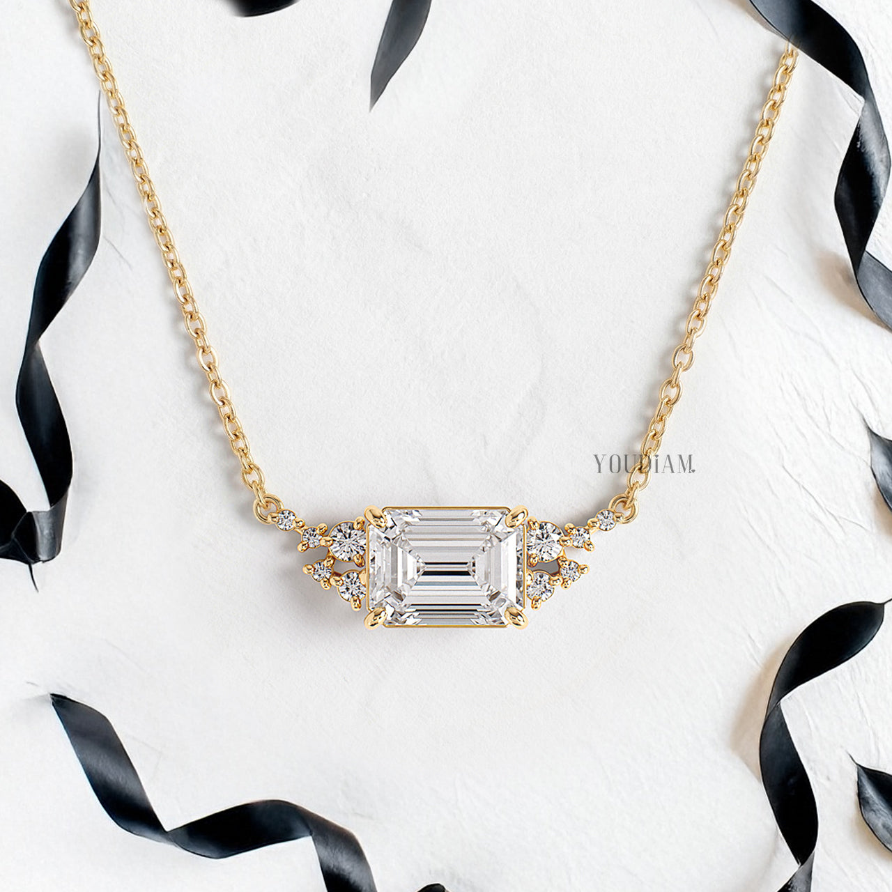 Emerald Lab Diamond Pendant with Accent Diamonds and Anchor Chain - YDJLP27
