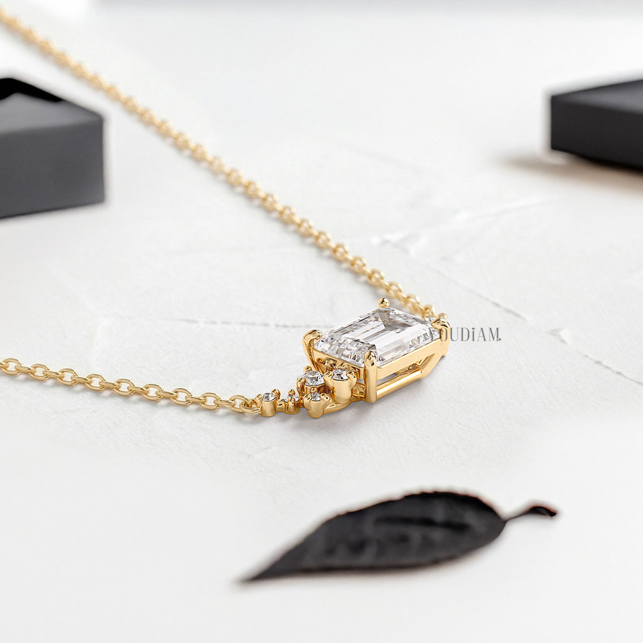 Emerald Lab Diamond Pendant with Accent Diamonds and Anchor Chain - YDJLP27