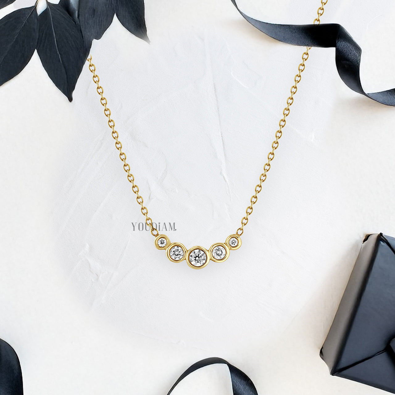 Five Graduated Lab Diamonds Pendant in Bezel Setting and Anchor Chain - YDJLP66