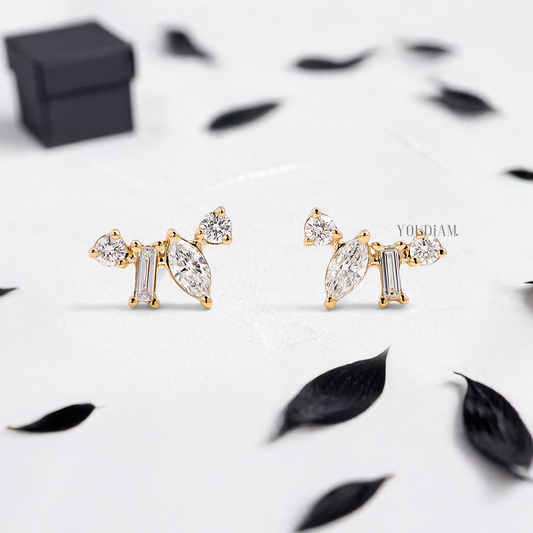 Four Mix Cut Tiny Lab Diamond Studs Earrings - YDJLE12