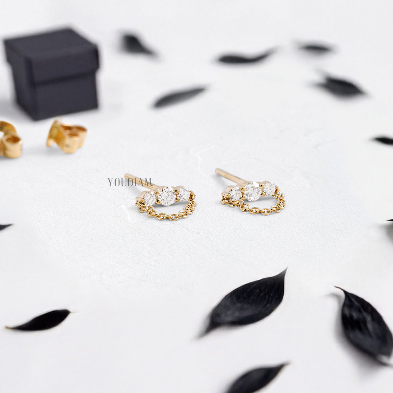 Graduated Three Stones Chain Stud Earrings - YDJLE36
