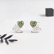 Green Heart and White Pear Lab Diamond Studs in Overlap Style - YDJLE54
