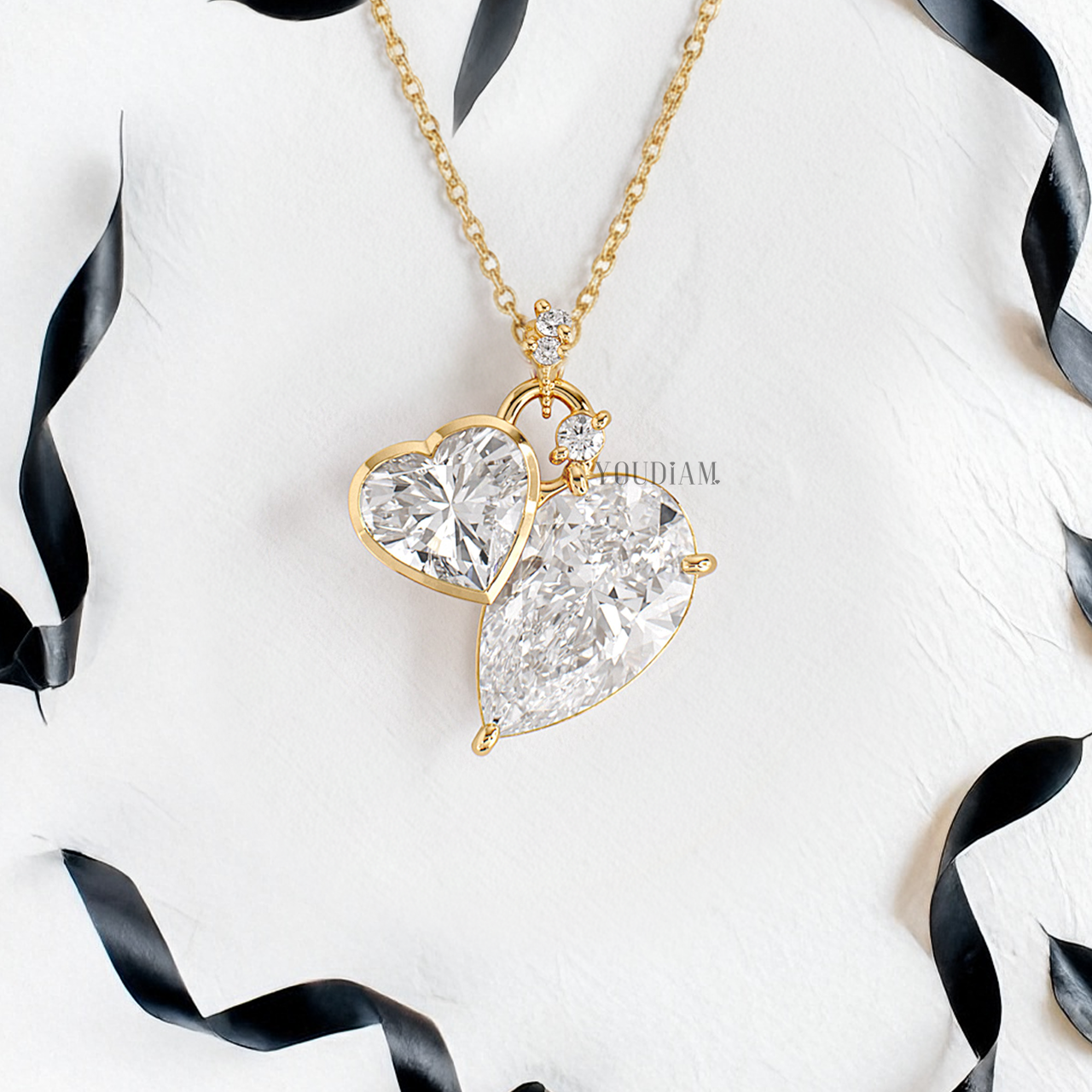 Heart and Pear Cut Lab Diamonds Pendant with Accent Diamonds - YDJLP19