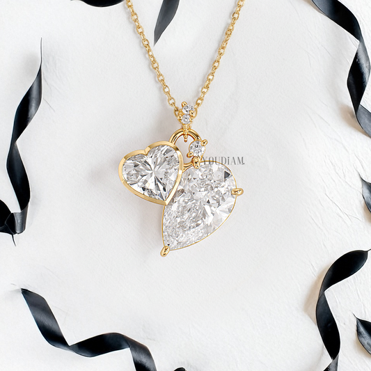 Heart and Pear Cut Lab Diamonds Pendant with Accent Diamonds - YDJLP19