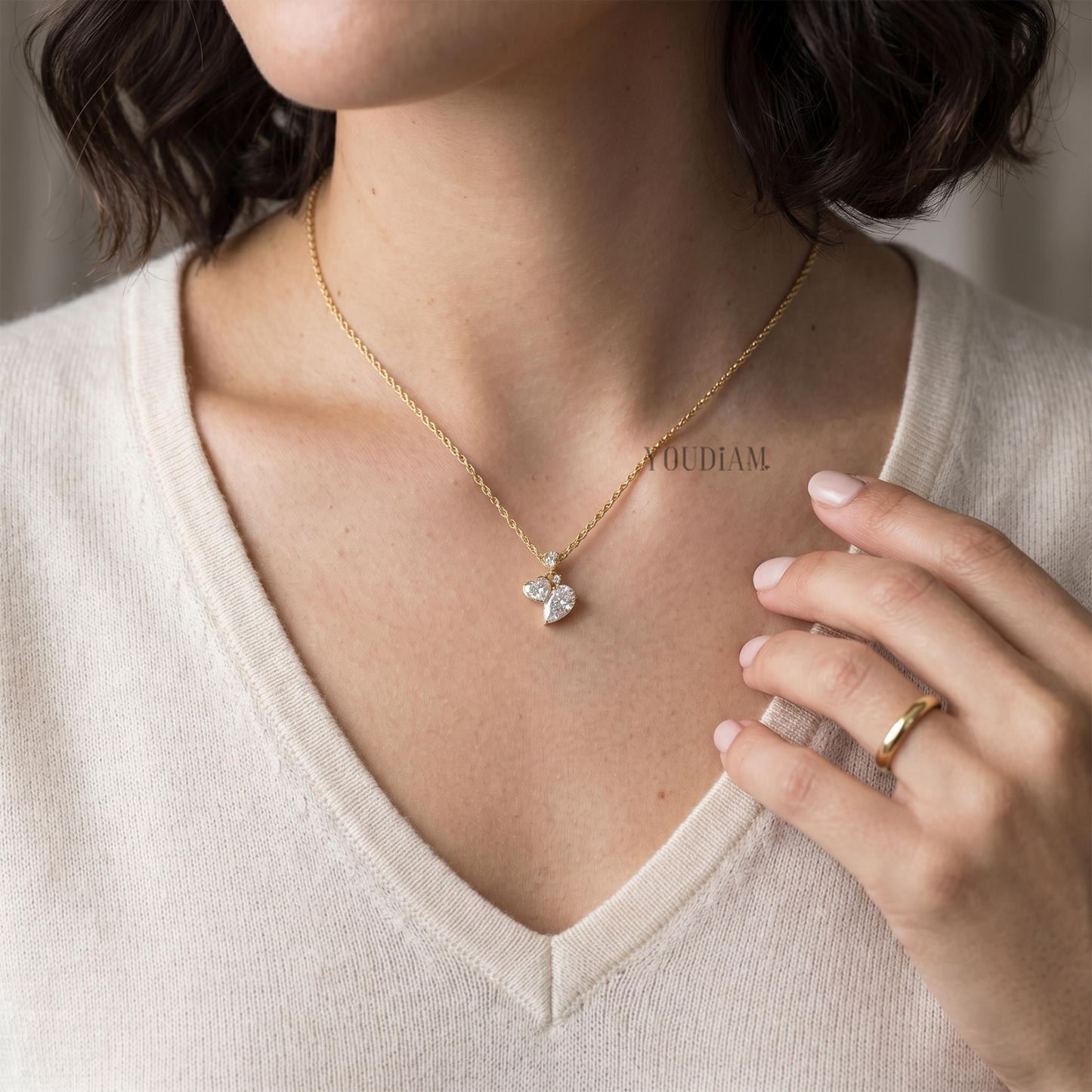 Heart and Pear Cut Lab Diamonds Pendant with Accent Diamonds - YDJLP19