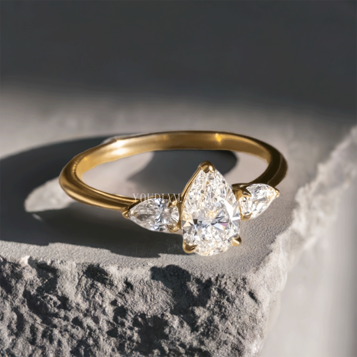 Lab Grown Pear Trio Engagement Ring - EUDJLR29