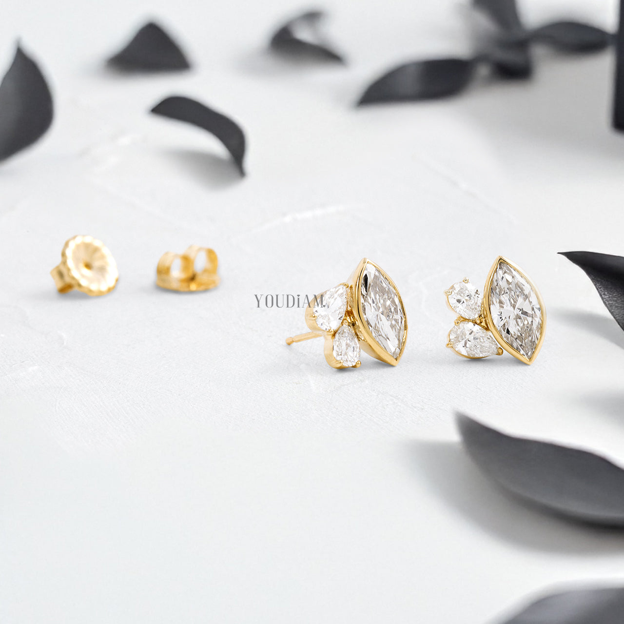 Marquise Cut Lab Diamond Studs with Two Accented Pear Diamonds - YDJLE59