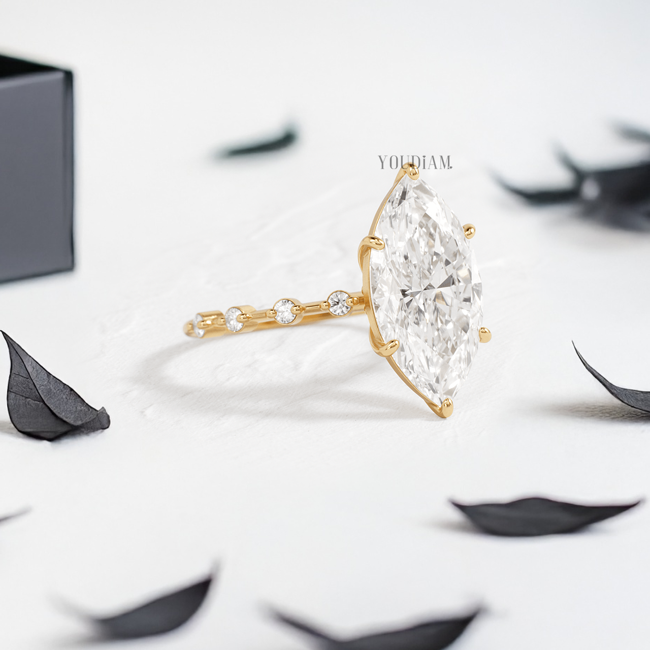 Marquise Lab Diamond in Double-Prongs and Distance Diamonds on Band Ring - YDJLR145