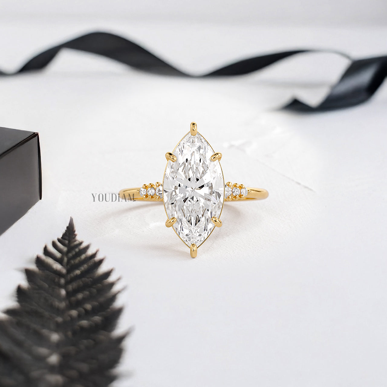 Marquise Lab Diamond in Six Prongs with Six Accented Diamond Ring - YDJLR199