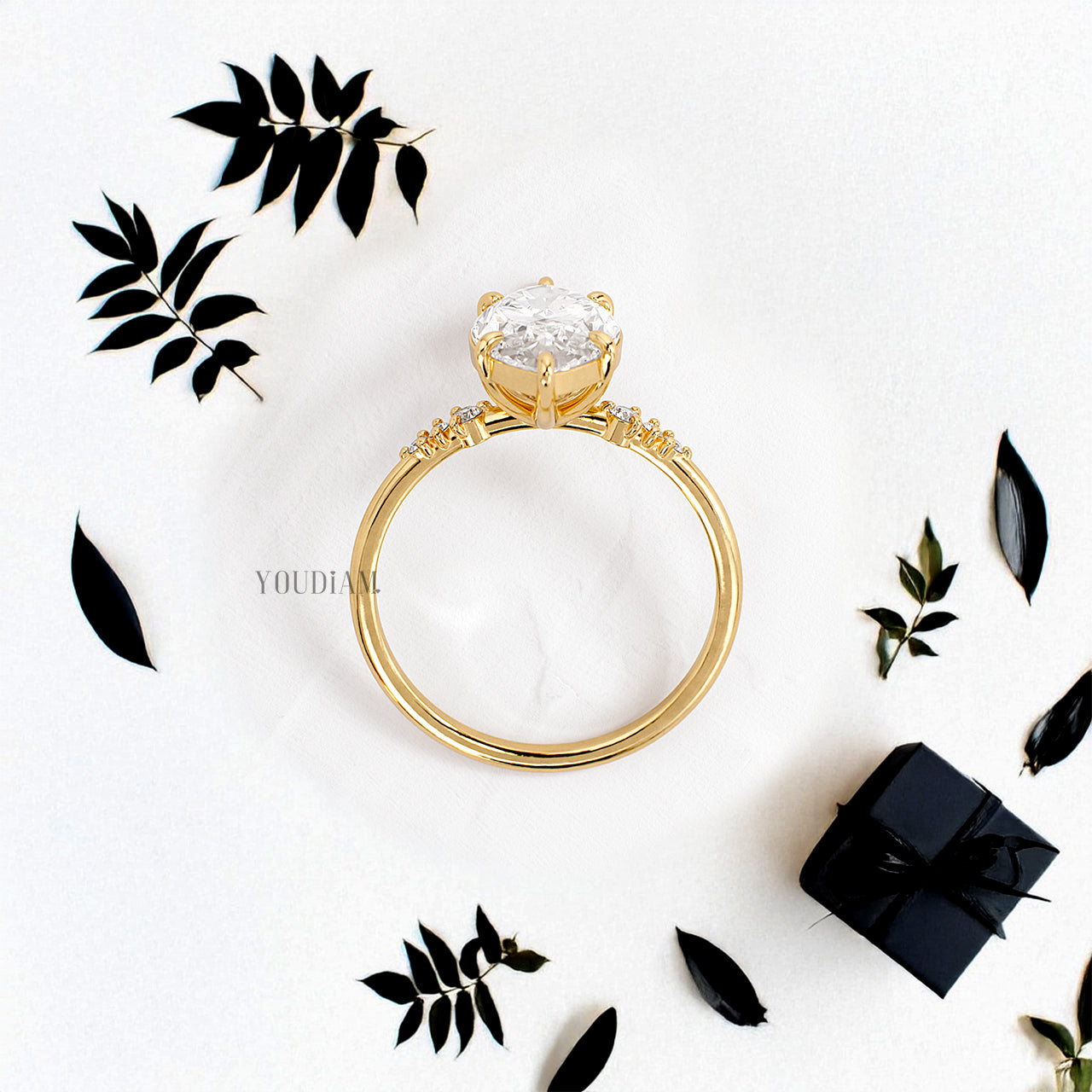 Marquise Lab Diamond in Six Prongs with Six Accented Diamond Ring - YDJLR199