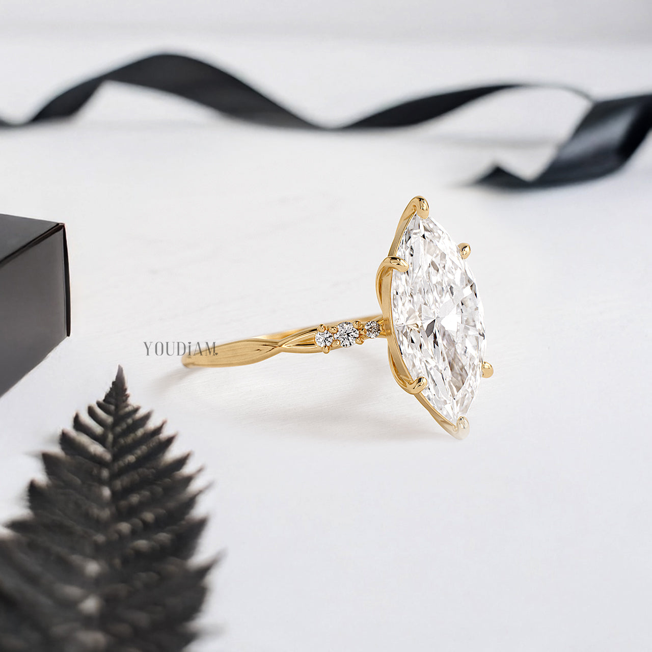 Marquise Lab Diamond on Twist Style Band Ring - YDJLR183