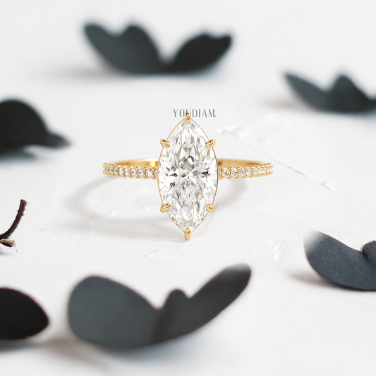 Marquise Lab Diamond with Pave Band Ring - YDJLR128