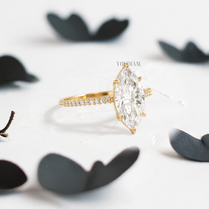 Marquise Lab Diamond with Pave Band Ring - YDJLR128