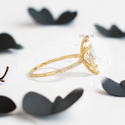 Marquise Lab Diamond with Pave Band Ring - YDJLR128