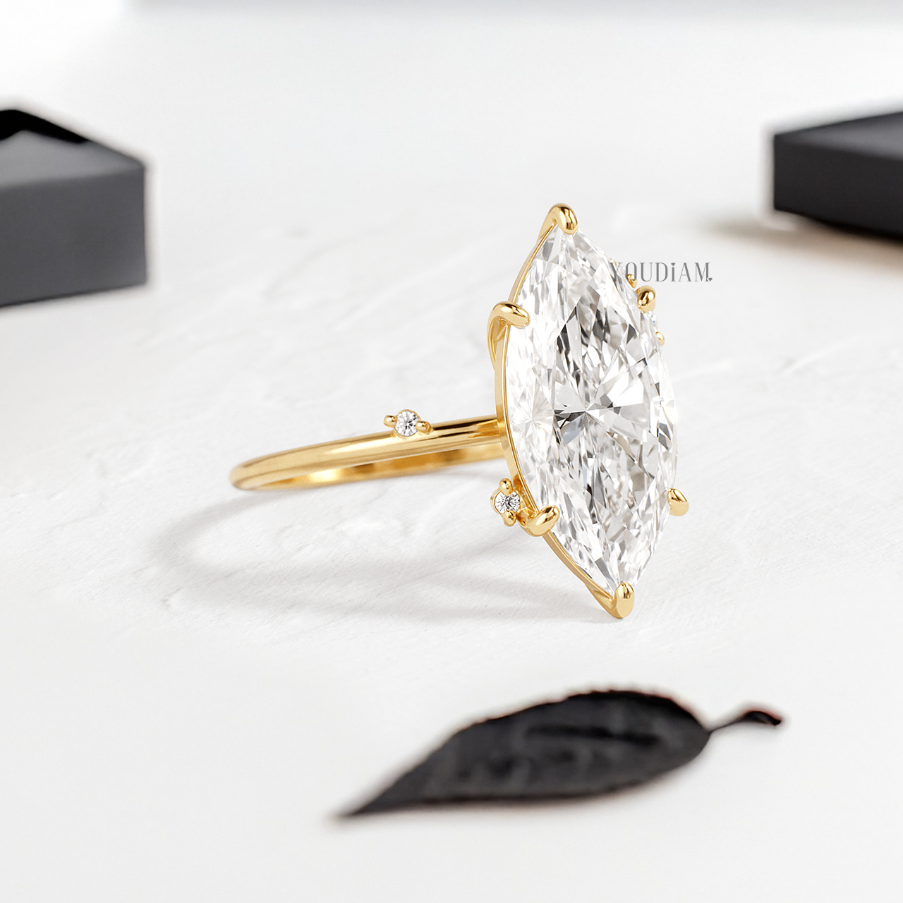Marquise Lab Diamond with Scattered Accent Diamonds Ring - YDJLR141