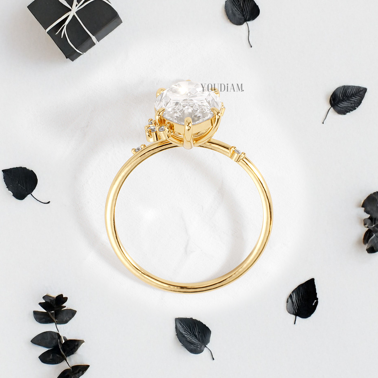 Marquise Lab Diamond with Scattered Accent Diamonds Ring - YDJLR141