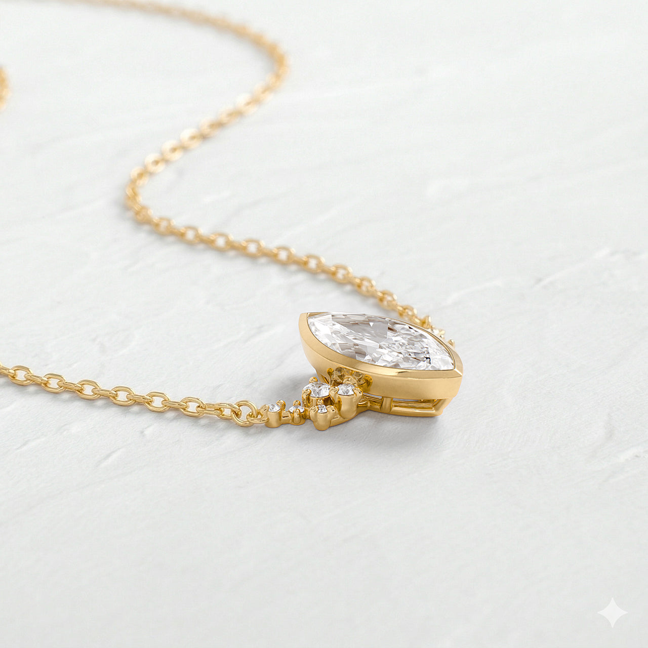 Marquise Lab Diamond Pendant in Bezel Setting with Accent Diamonds and Anchor Chain - YDJLP42