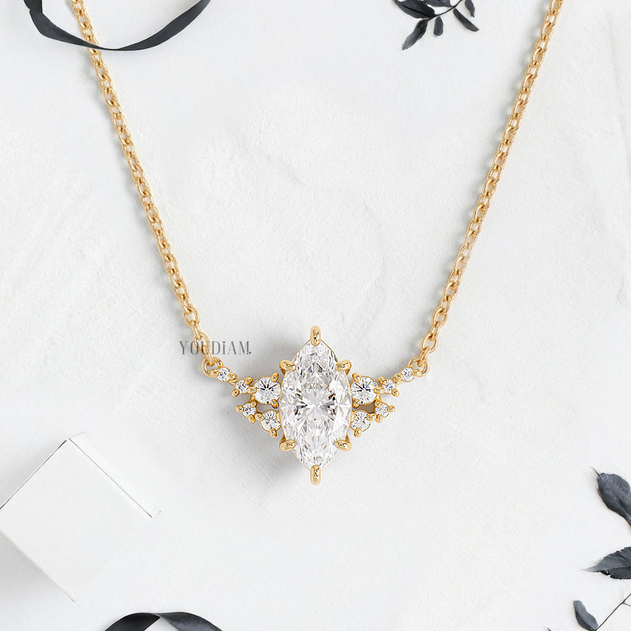 Marquise Lab Diamond Pendant with Accent Diamonds and Anchor Chain - YDJLP32