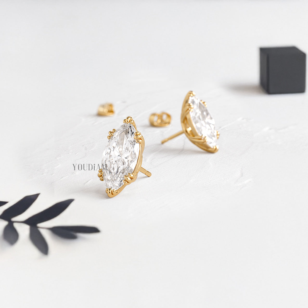 Marquise Lab Diamond Studs in Trio-Prongs - YDJLE32