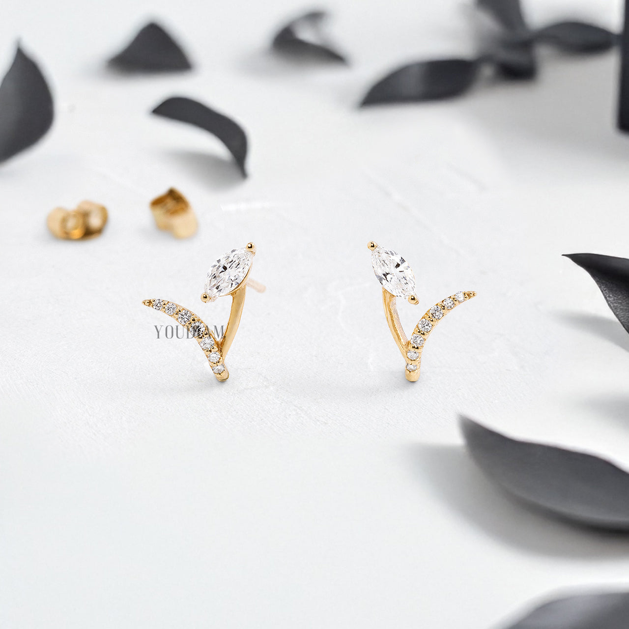 Marquise Studs with Pave Lab Diamonds Earrings - YDJLE67