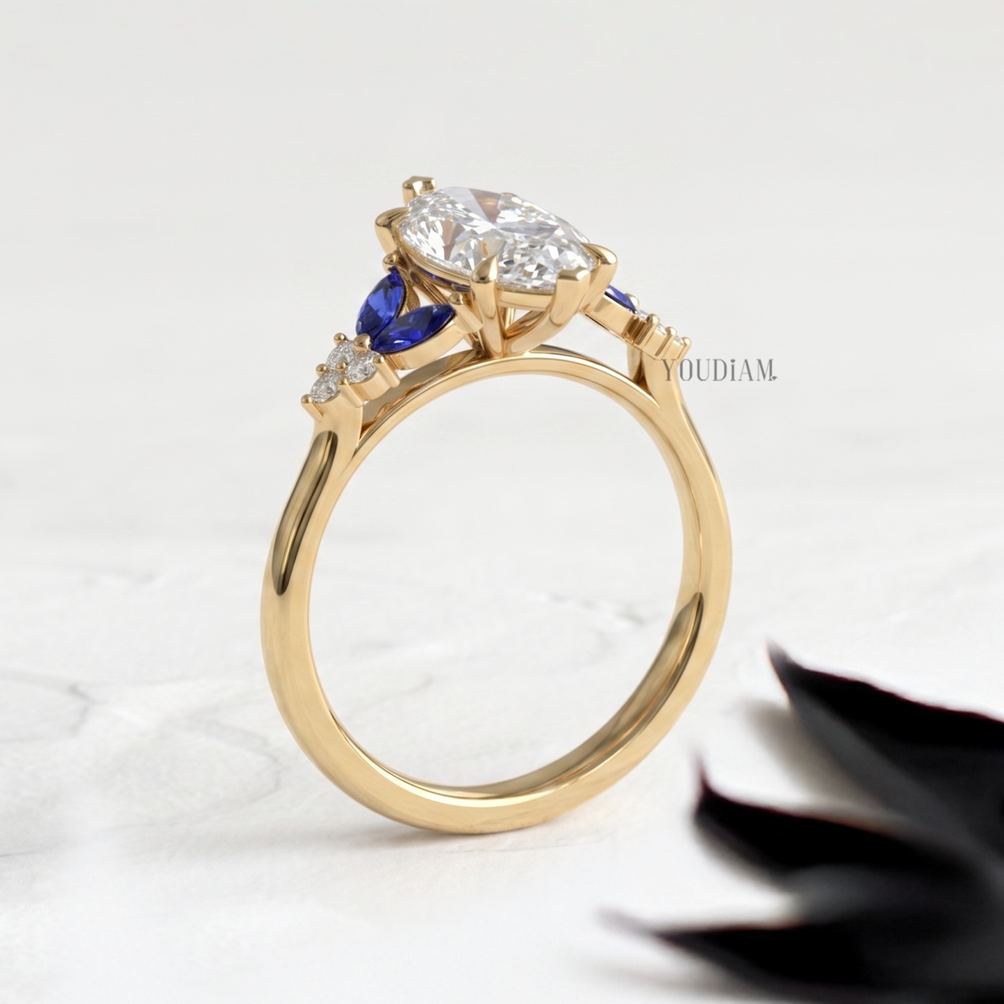 Marquise Lab Diamond with Blue Marquise in Side and Accented Diamonds - YDCJR03