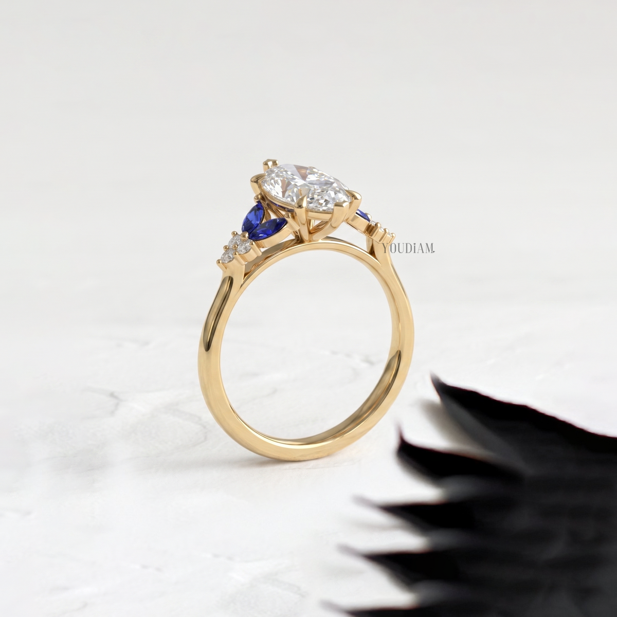 Marquise Lab Diamond with Blue Marquise in Side and Accented Diamonds - YDCJR03