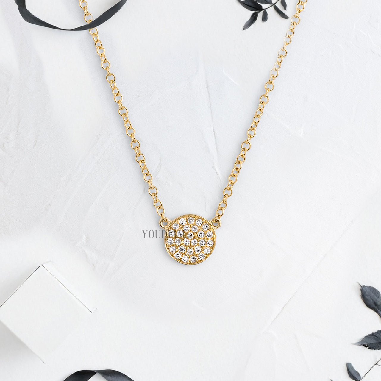 Mini Disc Pendant with Lab Diamonds and Anchor Chain - YDJLP62