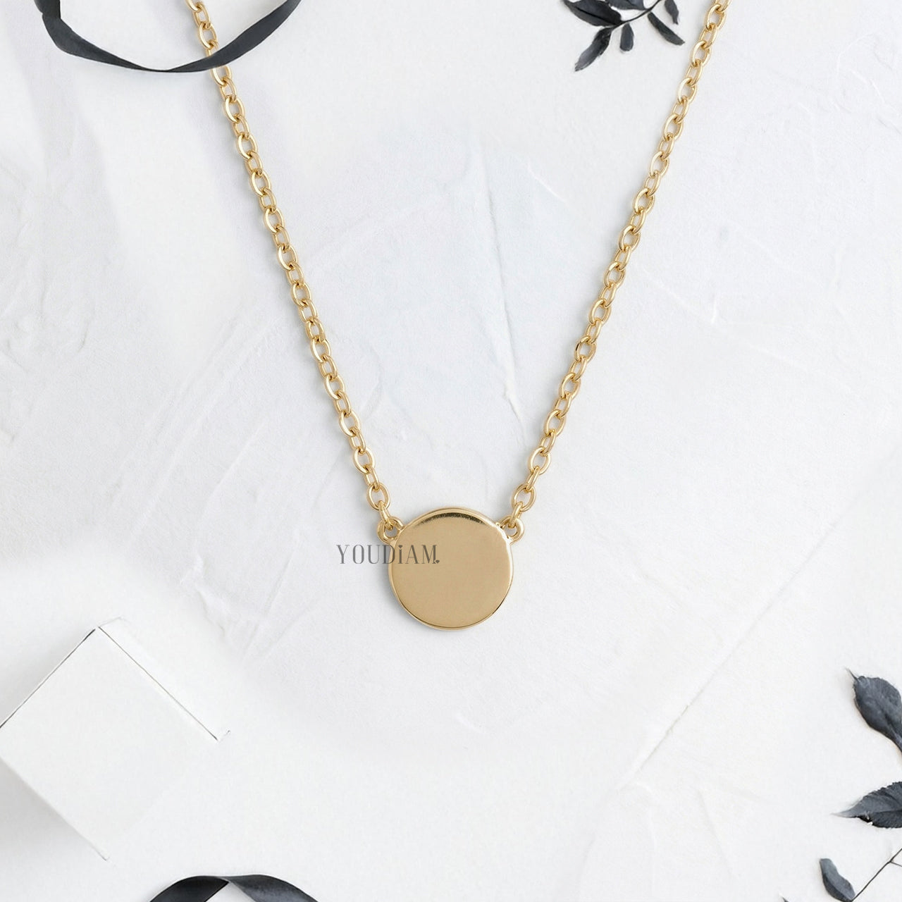 Mini Disc Pendant with Lab Diamonds and Anchor Chain - YDJLP62