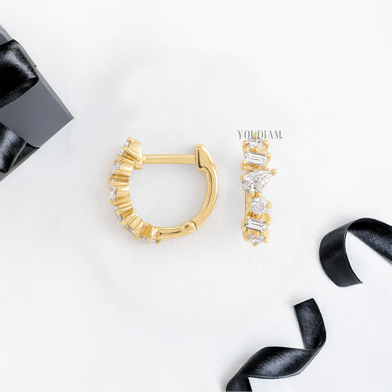 Mix Cut Lab Diamonds Mini Huggie Earrings - YDJLE18