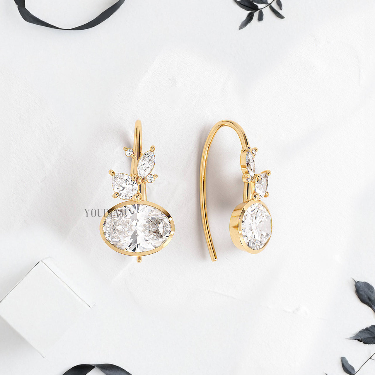 Mix Cut Lab Diamonds in Branch Style Earrings - YDJLE43