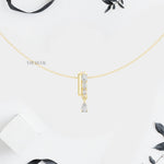Mixed-Cut Diamond Vertical Bar Pendant with Pear Drop and Anchor Chain in Solid Gold - YDJLN06