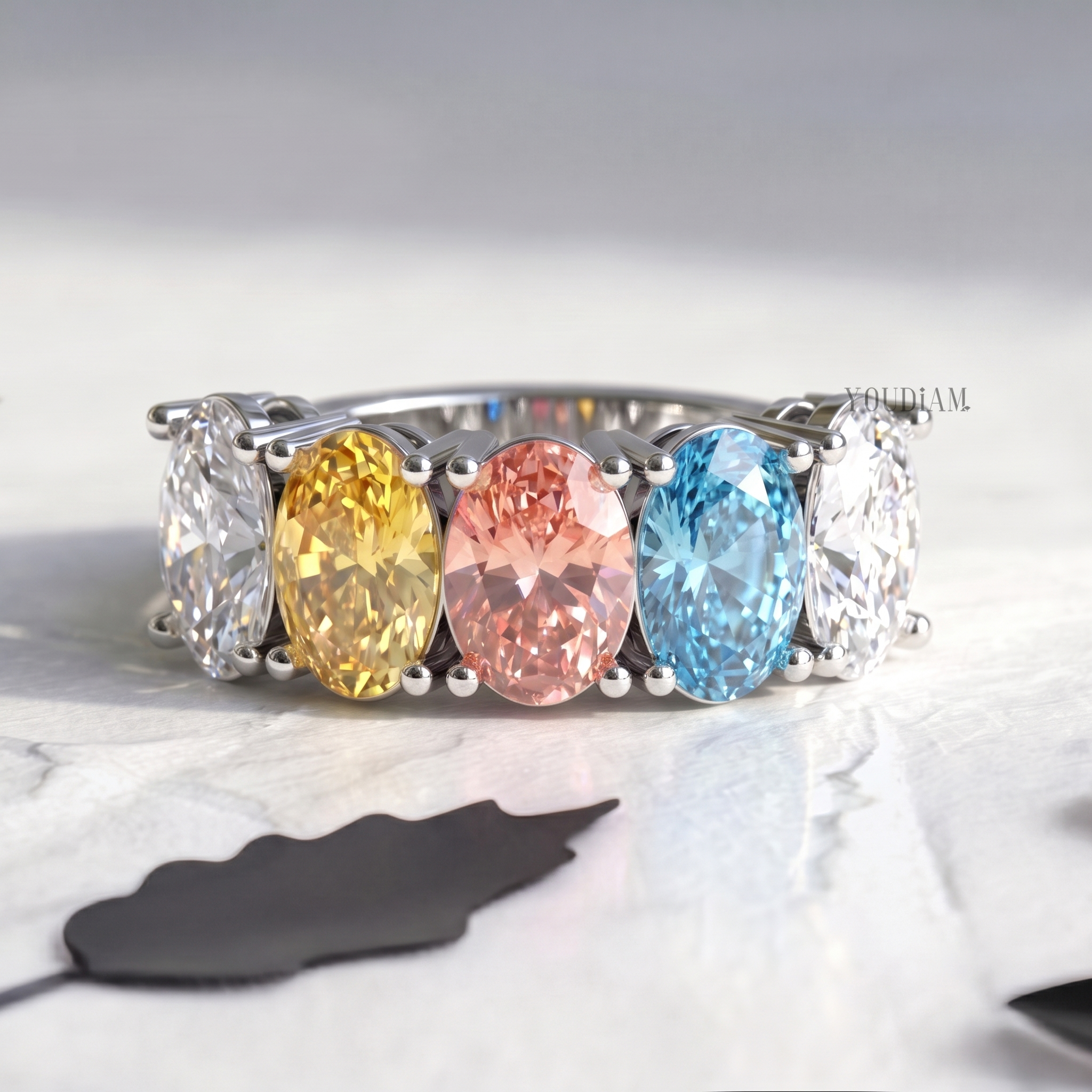 Multi Color Five Oval Lab Diamonds Ring - YDCJR08