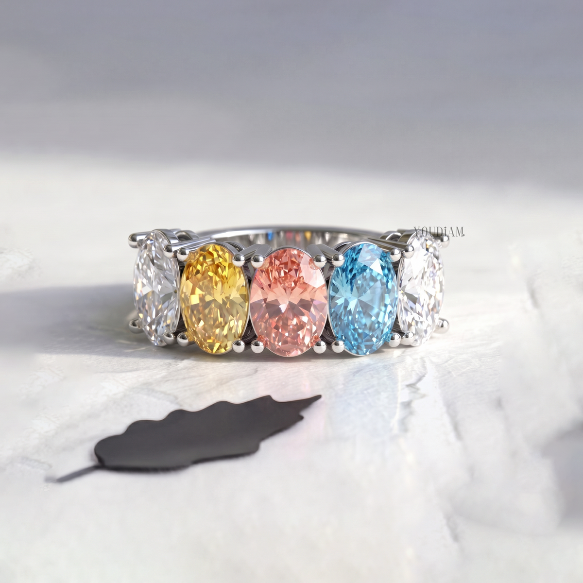Multi Color Five Oval Lab Diamonds Ring - YDCJR08