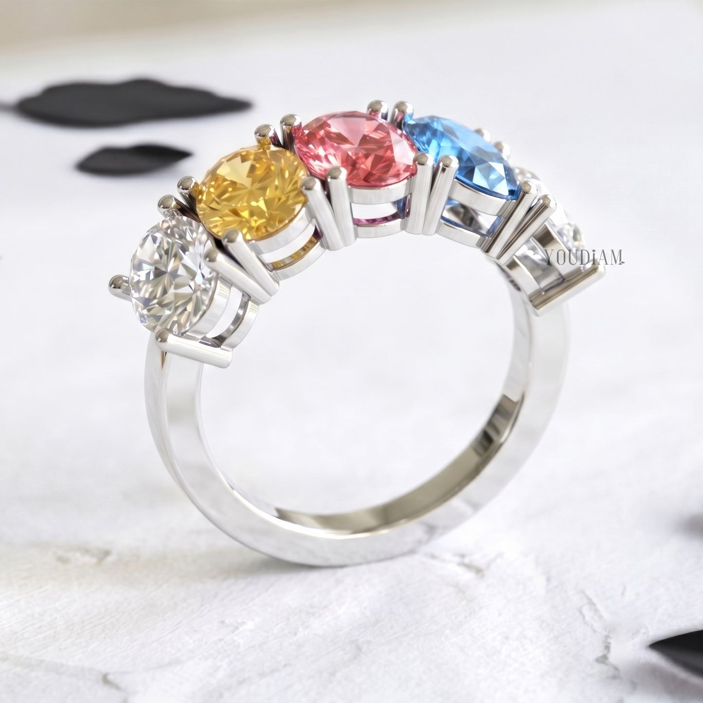 Multi Color Five Oval Lab Diamonds Ring - YDCJR08