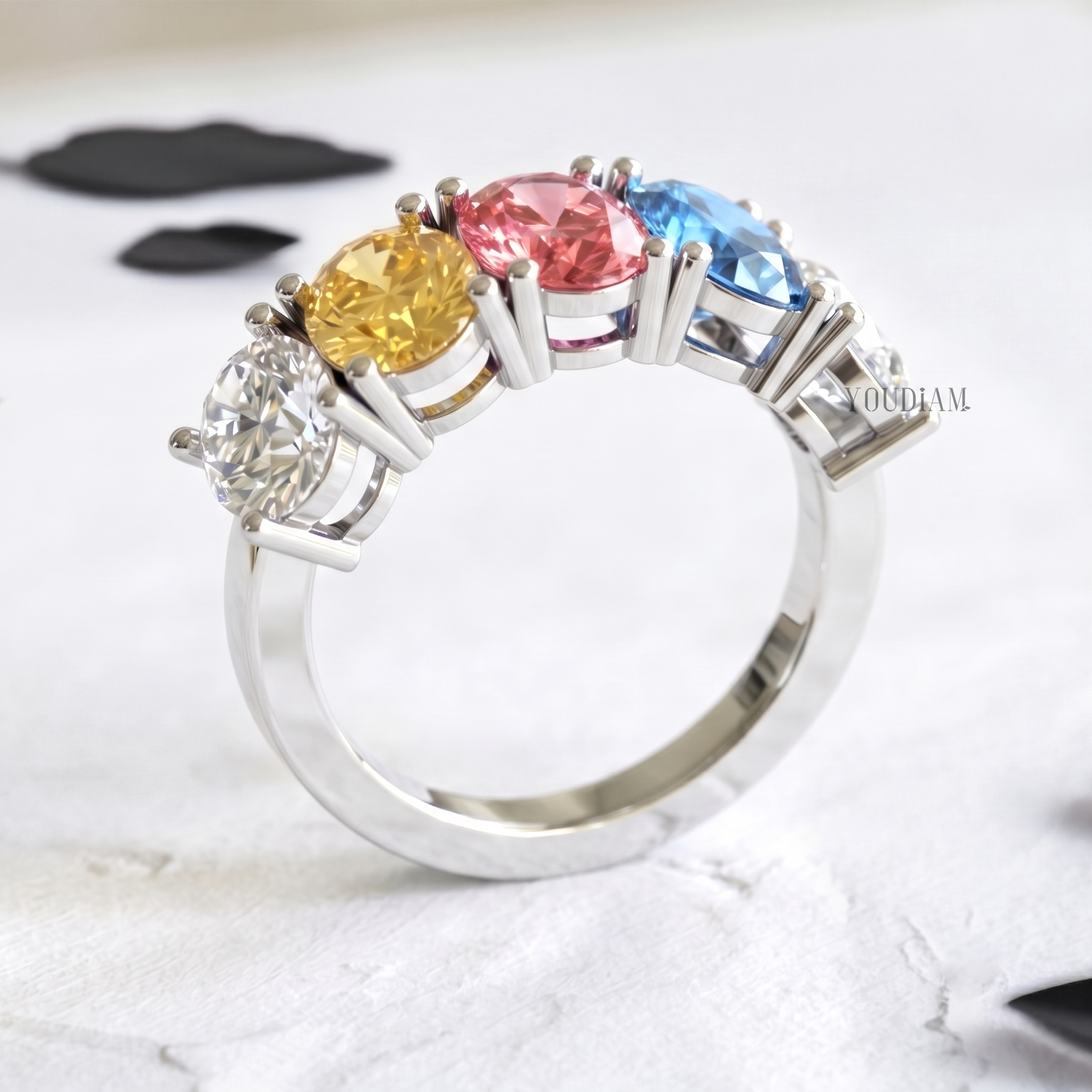 Multi Color Five Oval Lab Diamonds Ring - YDCJR08