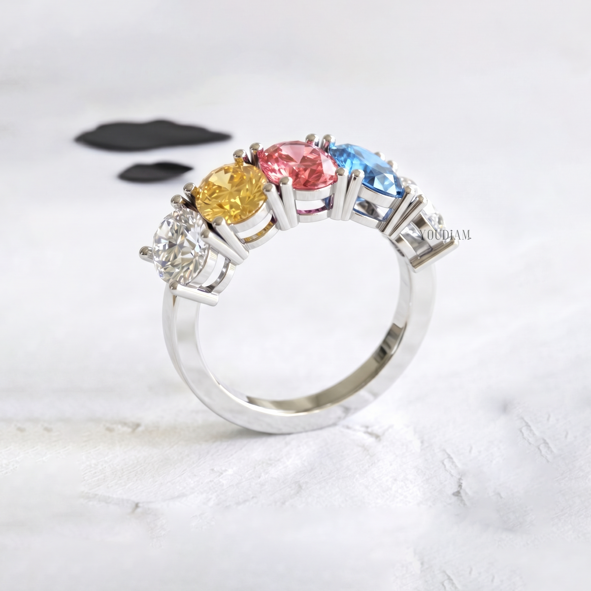 Multi Color Five Oval Lab Diamonds Ring - YDCJR08