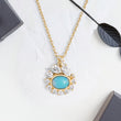 Oval Cut Opal Pendant with Halo of Pear and Round Lab Diamonds and Anchor Chain - YDJLP58