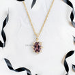 Oval Cut Reddish-Brown Sapphire Pendant Accented by Halo of Lab Diamonds and Anchor Chain - YDJLP24