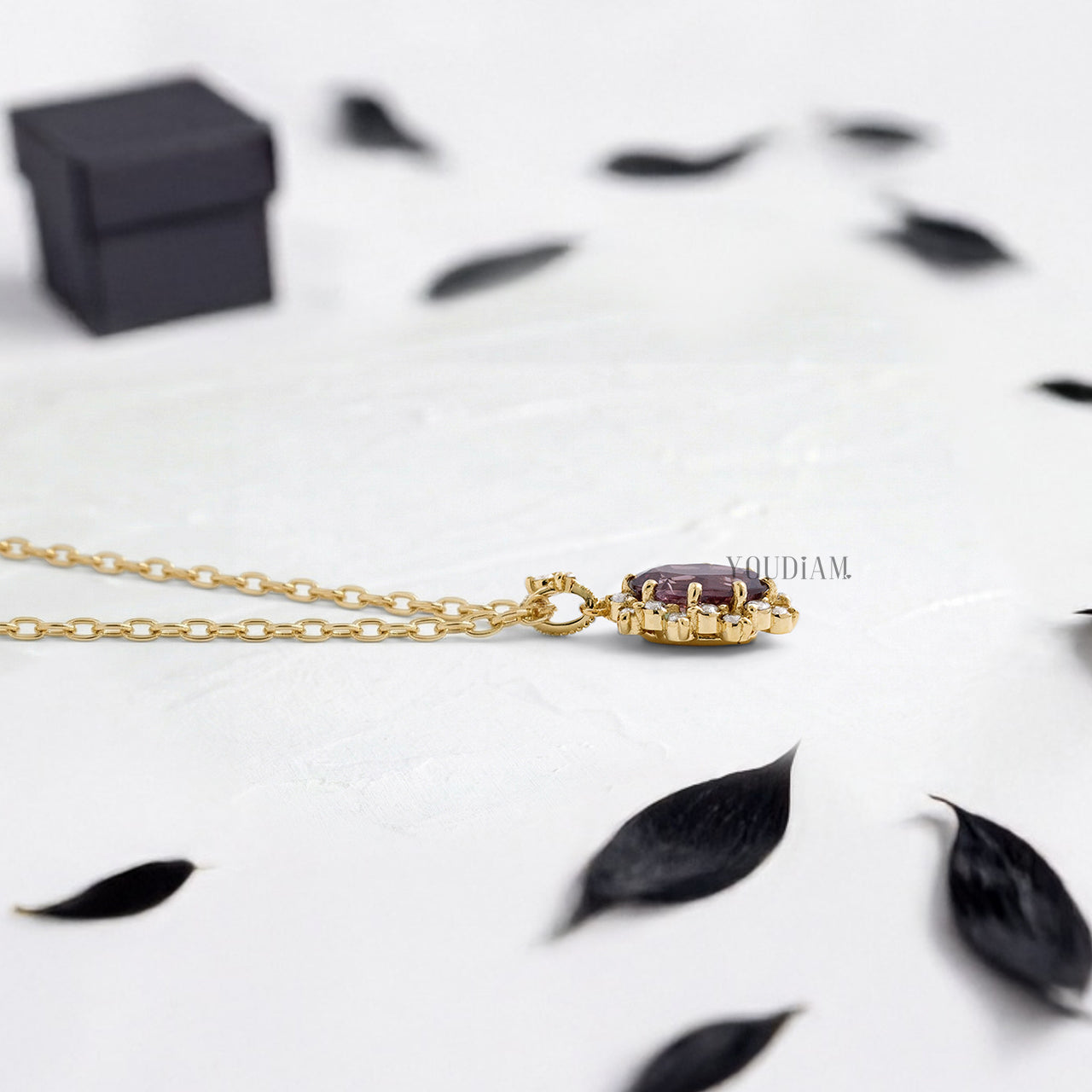 Oval Cut Reddish-Brown Sapphire Pendant Accented by Halo of Lab Diamonds and Anchor Chain - YDJLP24