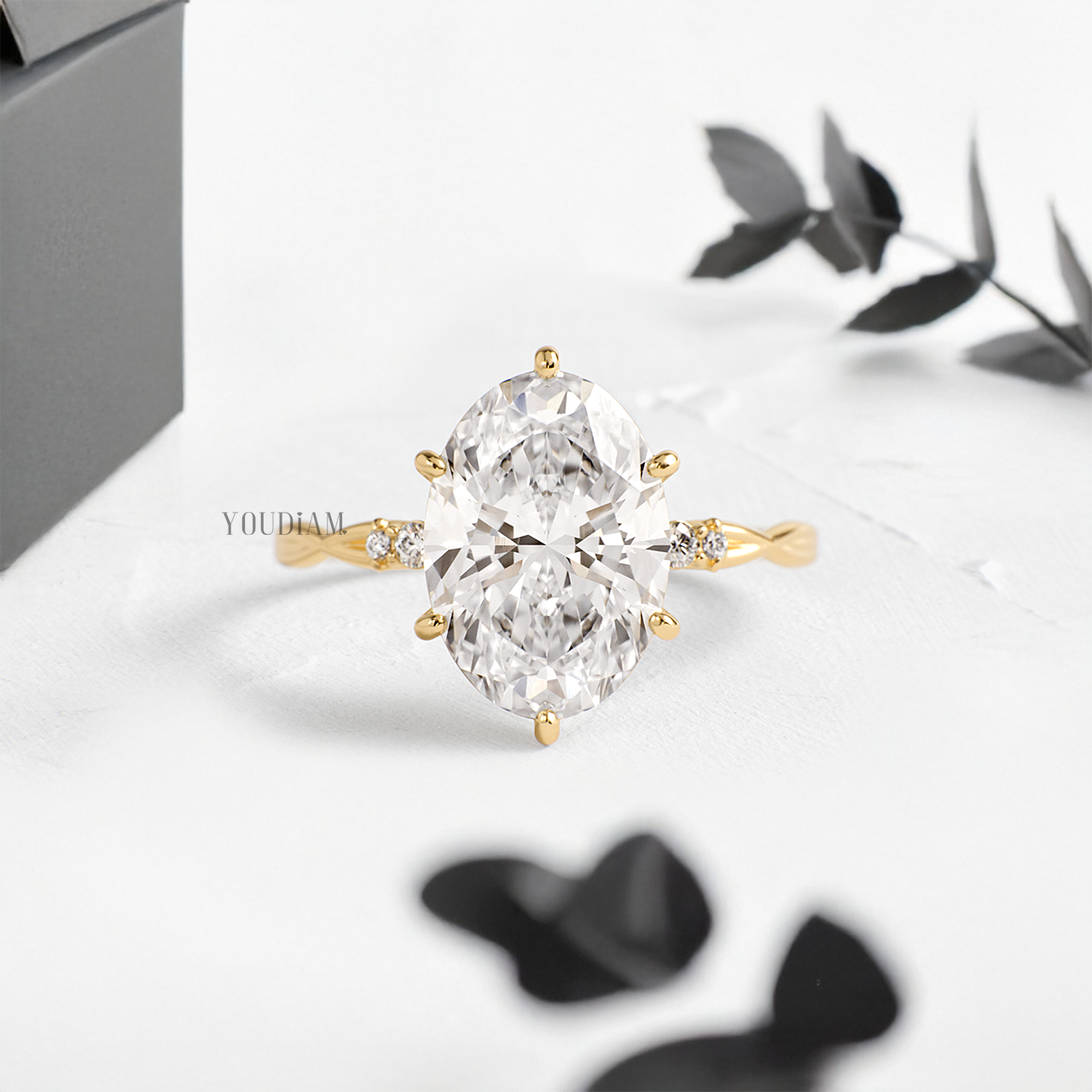 Oval Lab Diamond on Twist Style Band Ring - YDJLR173