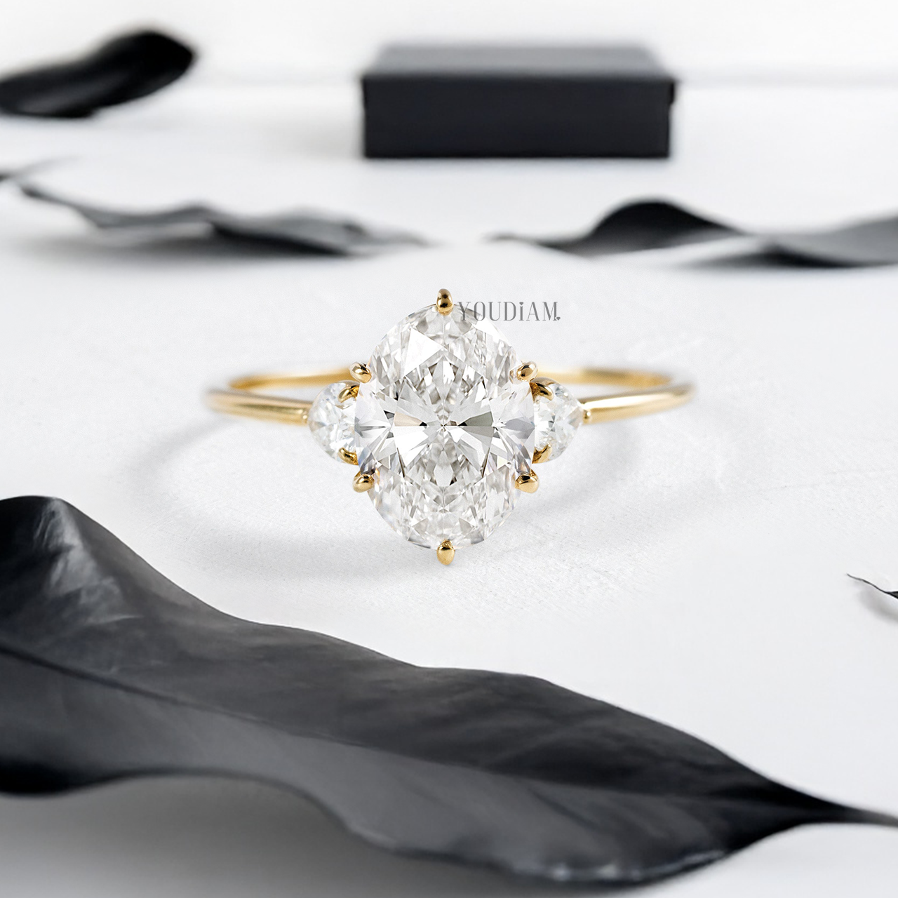 Oval Lab Diamond with Two Pear Diamonds in Side Ring - YDJLR138