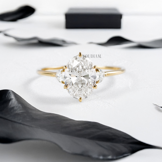 Oval Lab Diamond with Two Pear Diamonds in Side Ring - YDJLR138