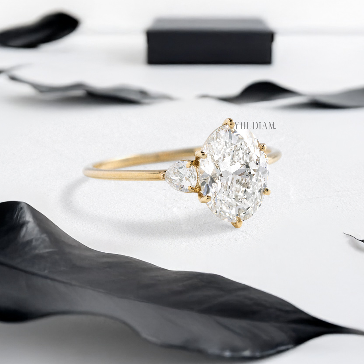 Oval Lab Diamond with Two Pear Diamonds in Side Ring - YDJLR138