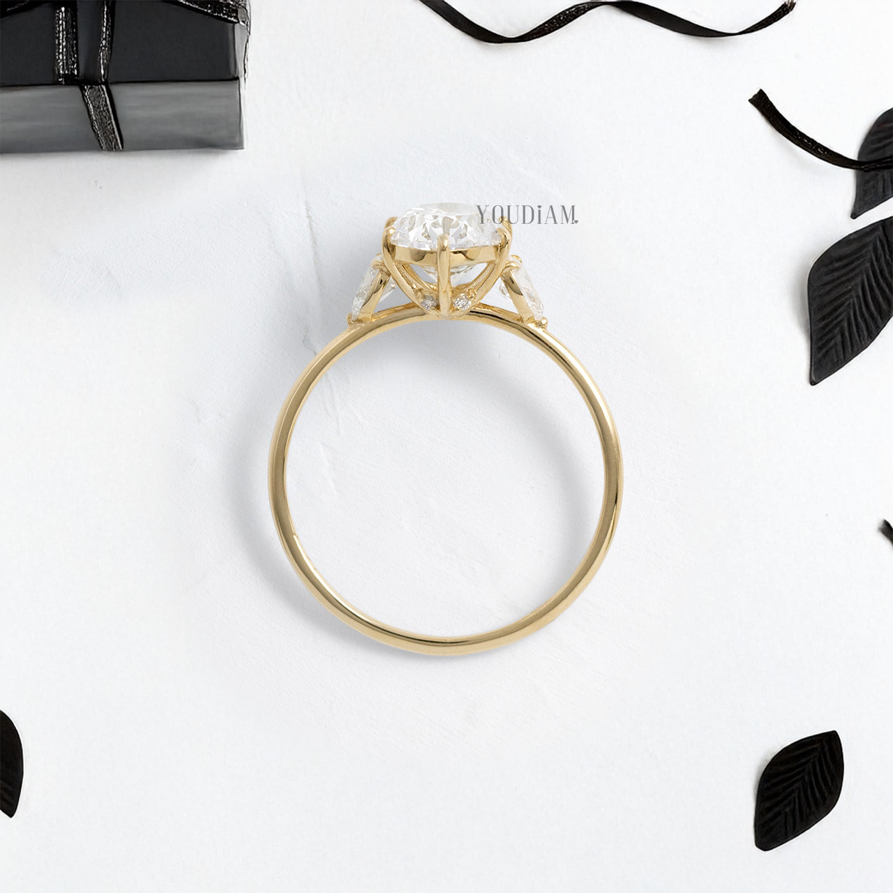 Oval Lab Diamond with Two Pear Diamonds in Side Ring - YDJLR138